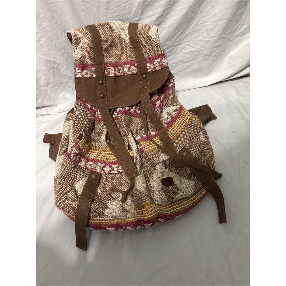 Roxy Drifter Rucksack Woven Boho Drawstring Neutral Tan‎ Pink Hippy Backpack Bag